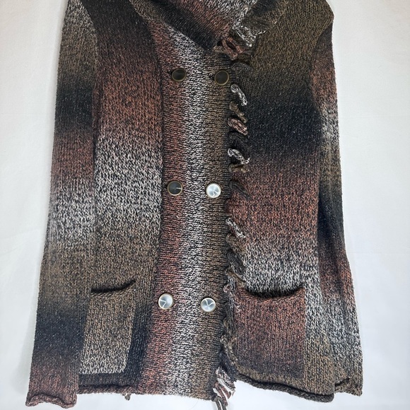 CABI 903 Cotton Silk Chunky Sweater Knit Frontier Fringed Cardigan - Picture 3 of 9